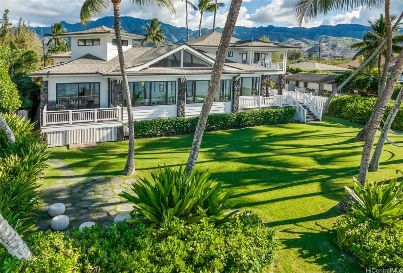 Great lawn on the ocean-side of the property.