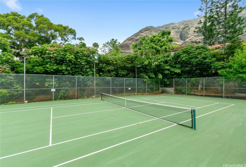 Tennis court on property