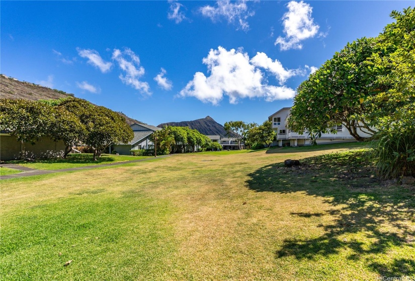 Open green space directly behind the unit