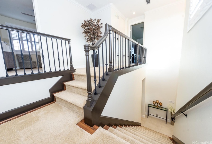 Comfortable staircase. Meaning, the steps are wide and not too steep.  It's also carpeted which is helpful if you have pets.