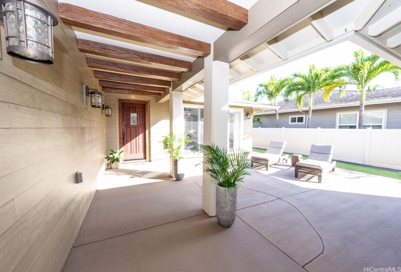 Entryway showing the private courtyard. New lighting throughout this area that really pops in the evening.