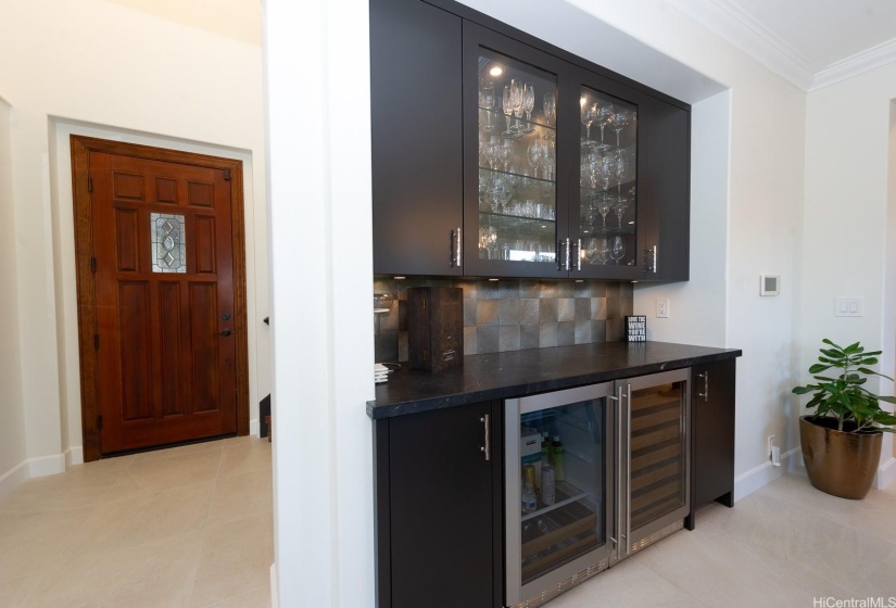 Front door and custom  beverage center.