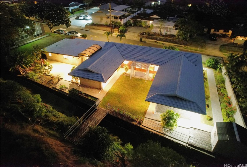 Back view of home at night