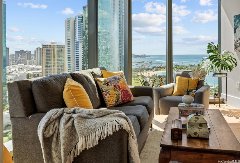 Popular Ocean Yacht Harbor views as you lounge in your living room.