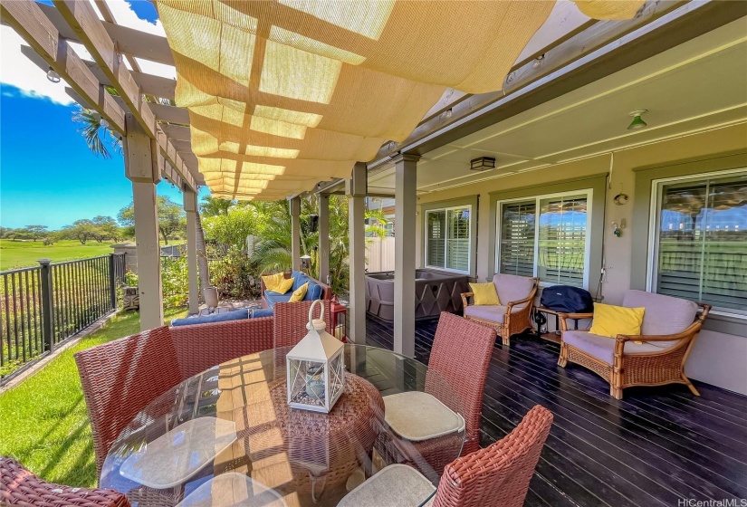 Downstairs Back Lanai with Extended Wood Deck and Custom Trellis