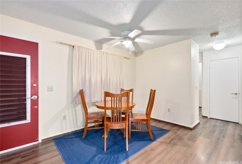 Separate dining area, door at end of hallway has stack w/d and hallway has extra closet for storage