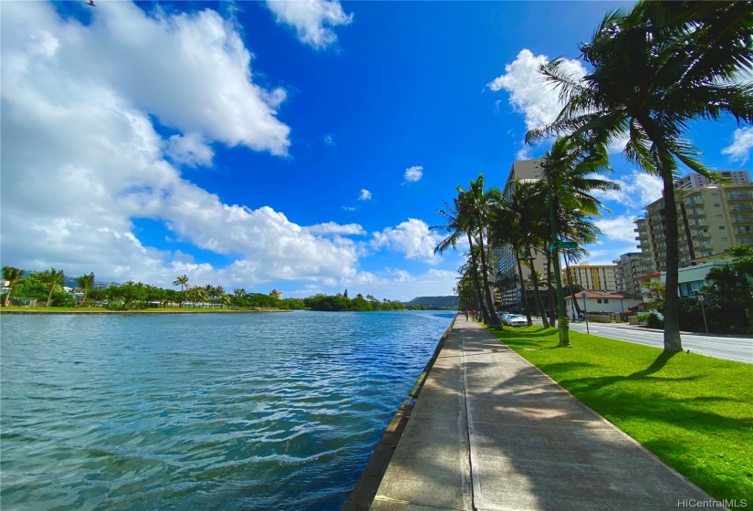 Ala Wai Canal is just across Rosalei. This view is towards Diamond Head.