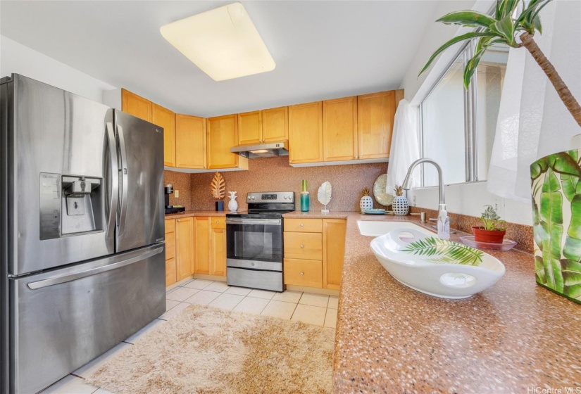 Kitchen with lots of  cabinet space and, new plumbing faucet and stainless steel appliances.