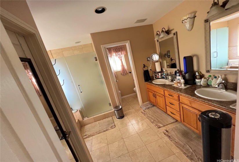 Primary Bathroom with walk-in closet, Jacuzzi, shower and separate toilet.