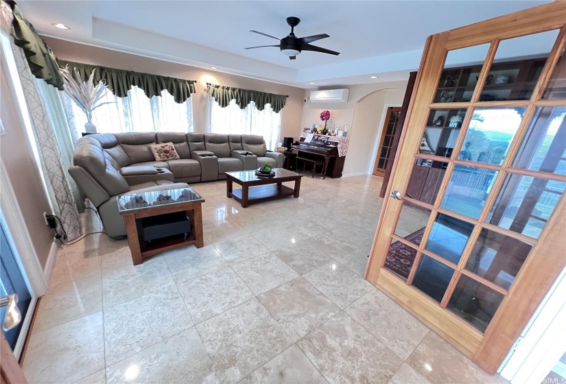 Living Room from Dining Room with Double Door for privacy.