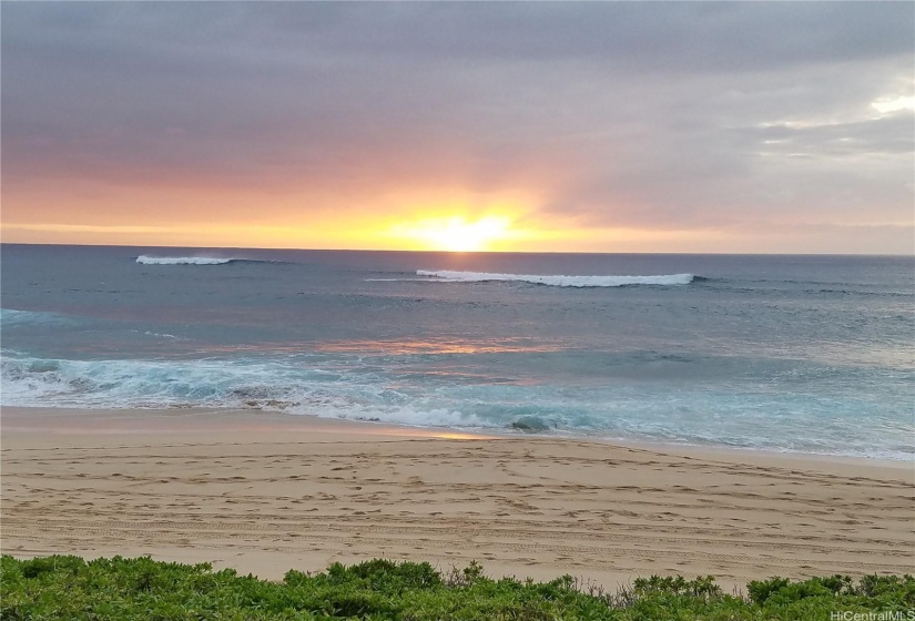 The beach in front of house during winter months. Makaha Beach Hawaii.