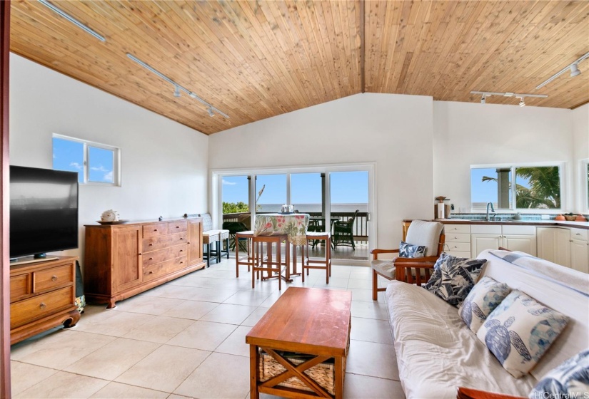 Oceanfront studio living room Makaha Beach Hawaii