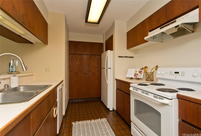 Dishwasher, garbage disposal, frig, oven, vent and spacious pantry