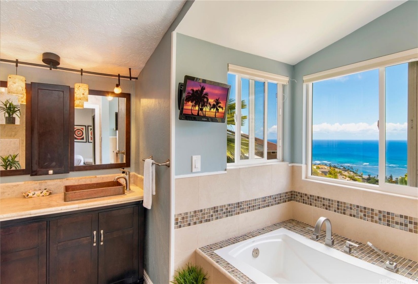 Master bath with large soaking tub and serene view....bubbles anyone?