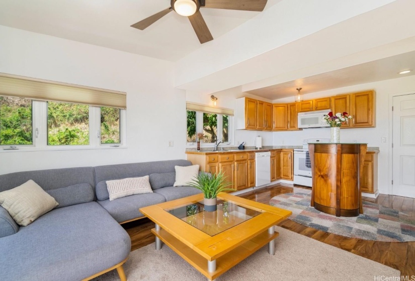 Second level living area with wet bar.