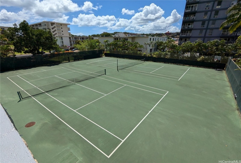 Two tennis courts.  One of the courts can convert to a volleyball court or half a basketball court.