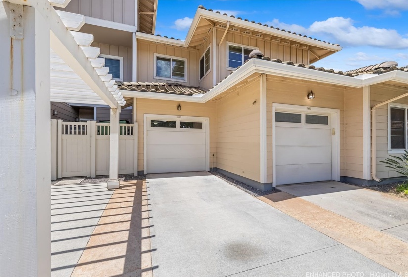 Garage & driveway. Tandem parking. Enhanced photo.