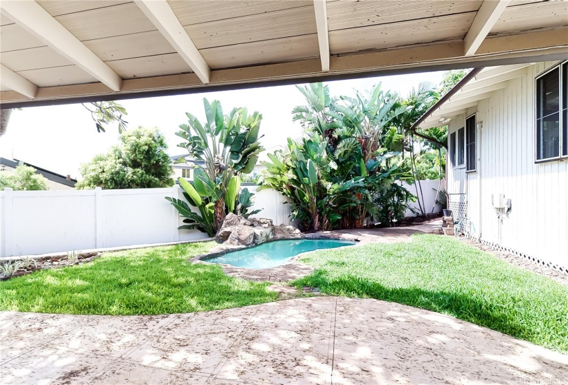 Landscaped with pool.