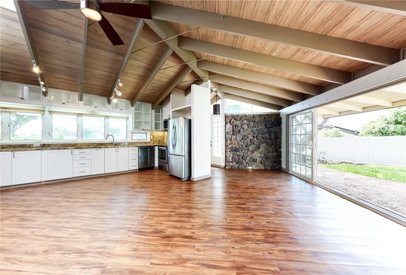 Kitchen/ Dining Area with great sliding doors to open up.