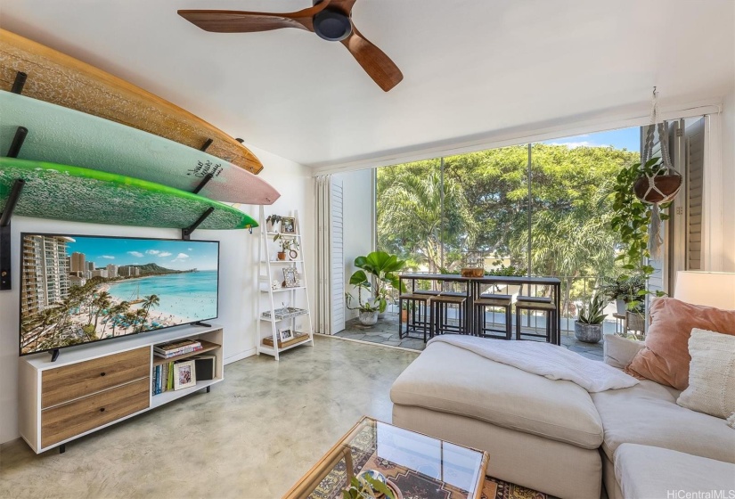 Breezy open concept living and dining area