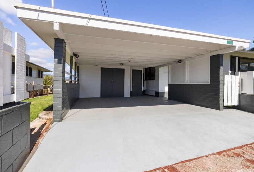 Two car carport with storage