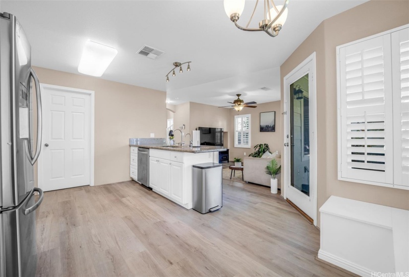 Spacious kitchen view from the nook bench seating