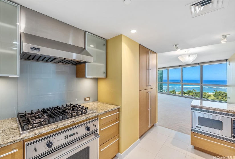 Chefs will love the views from this gourmet Kitchen with gas range and all stainless steel Viking appliances.