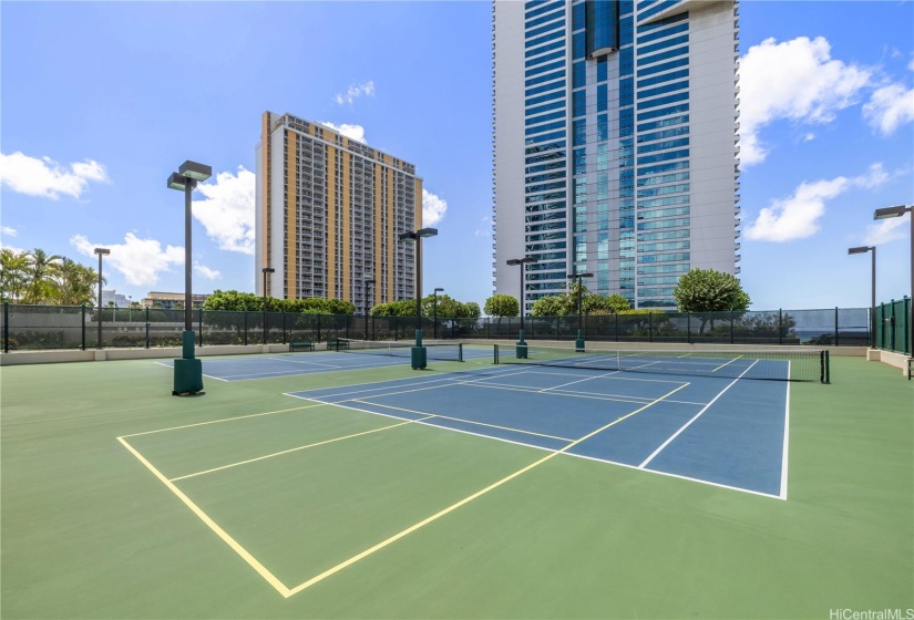 Two tennis courts, and one is now also a Pickle Ball court!