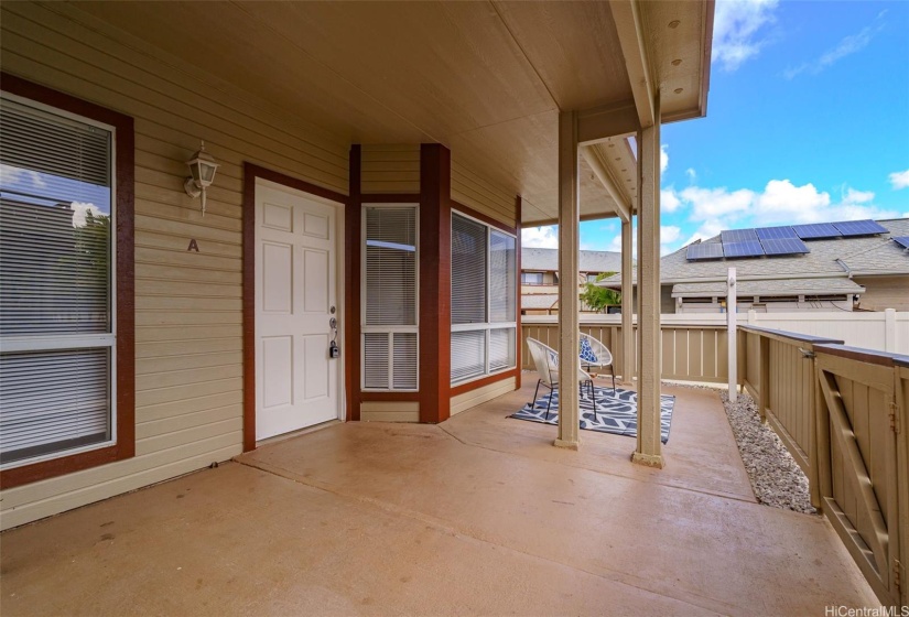 Spacious lanai with HOA approved additional storage shed