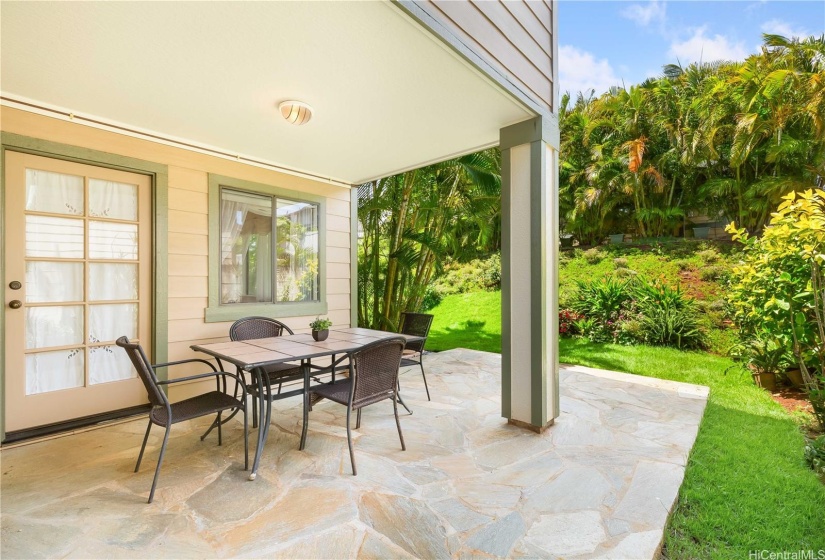 Covered patio located next to indoor dining space