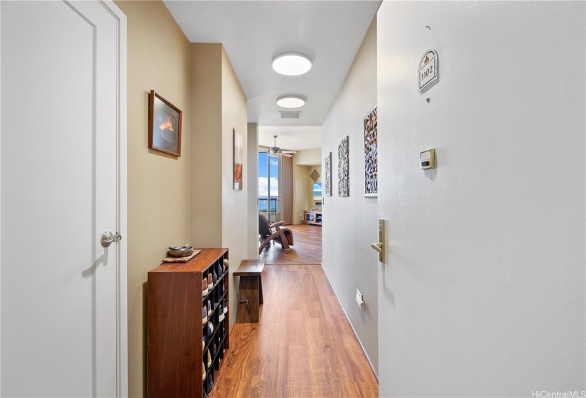 Well lit hallway from your front door.