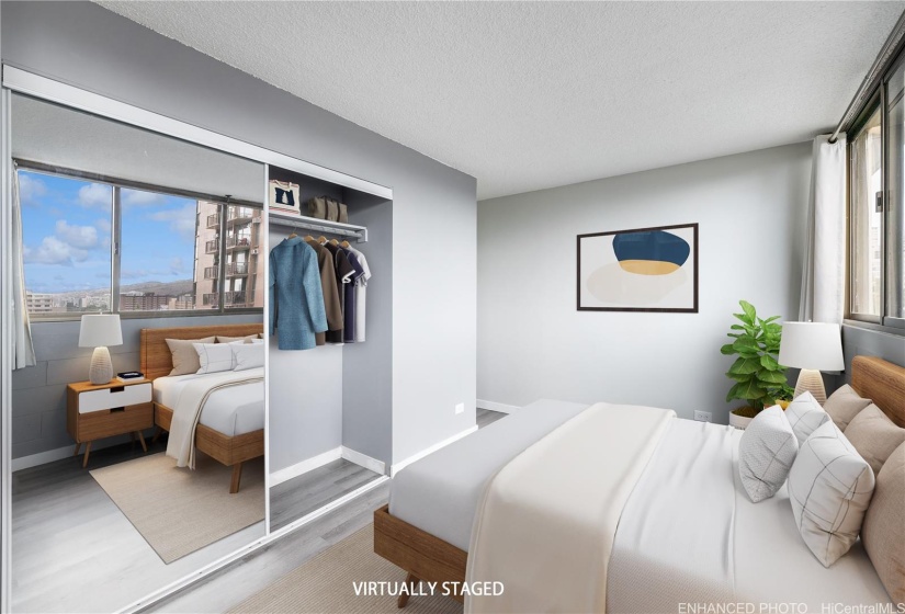 Enhanced Photo of Bedroom ... features  large windows allowing plenty of natural light