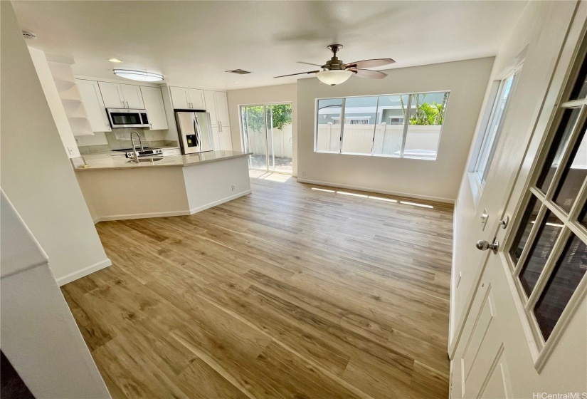 Open living area and Kitchen.