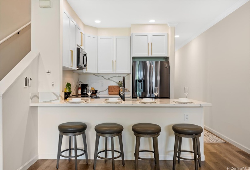 Bar stools open for living room and kitchen