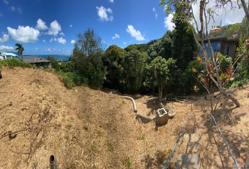 Upper stairway view toward lot below.