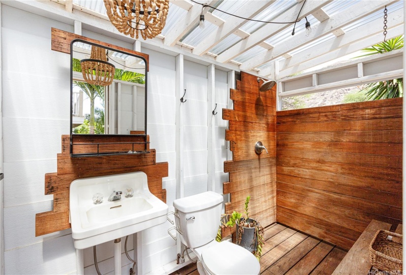 Exterior pool bath and shower