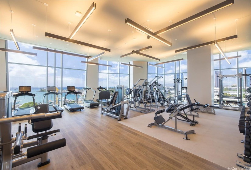 Impressive exercise room with an ocean view.