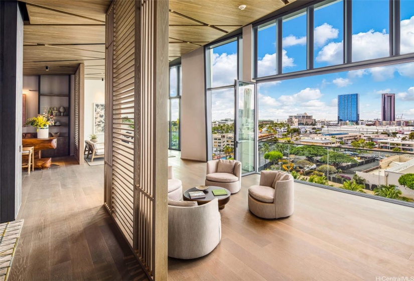 Large gathering room on the amenity level.