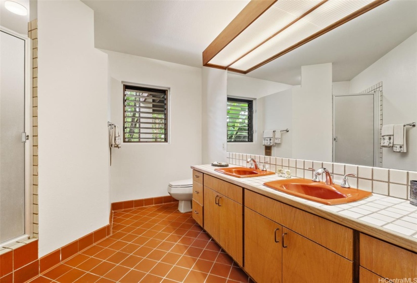 Main bathroom. Wood deck outside by window here.