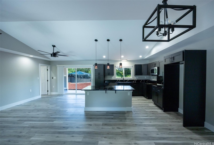 Kitchen area with island