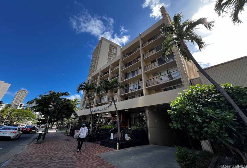 Located at the entrance to Waikiki on Kalakaua Ave.