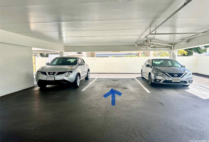 One assigned and covered parking stall. Four guest parking stalls available for use.