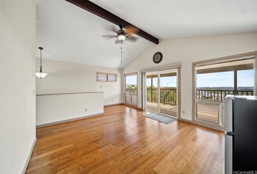 View out to the lanai from the secondary living room on the top floor