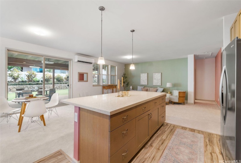Living area features vaulted ceilings.