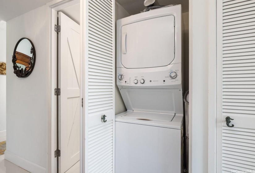 New stacked washer/dryer in the hallway.