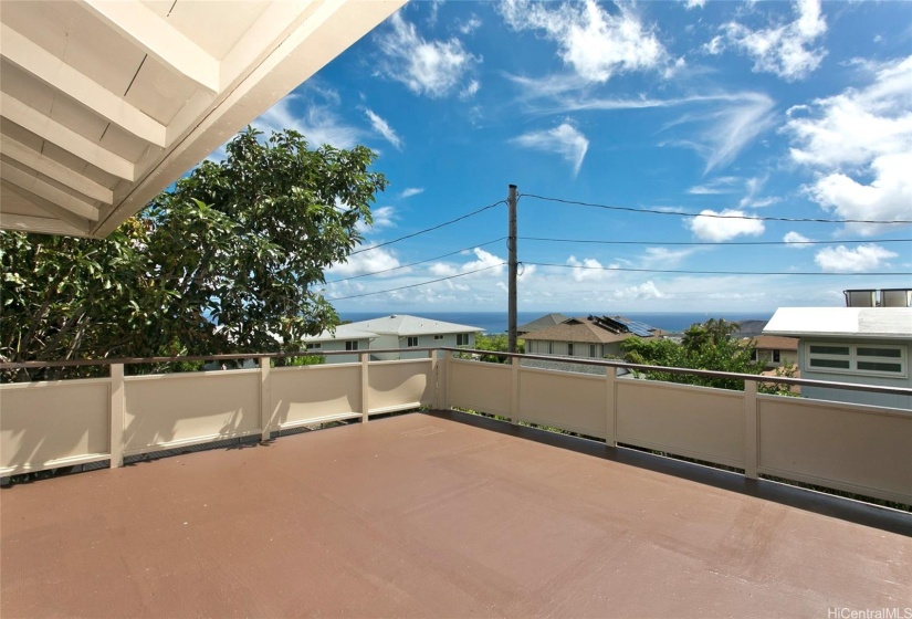 Lanai behind Kitchen and Master Bedroom with overhanging delicious avocados.