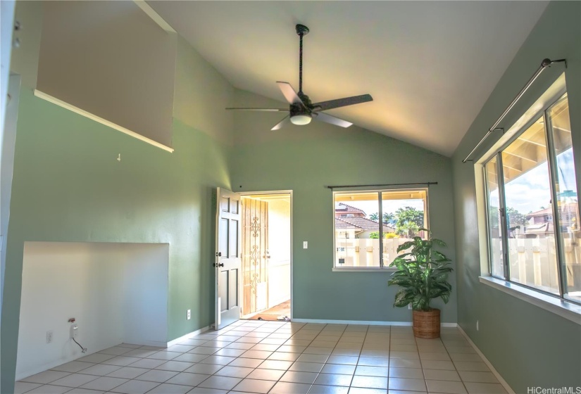 High ceilings in the living room.  Photo was taken before walls were painted.