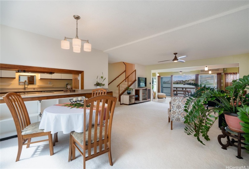 Standing near the front door, kitchen on left.  Note the koa trim!