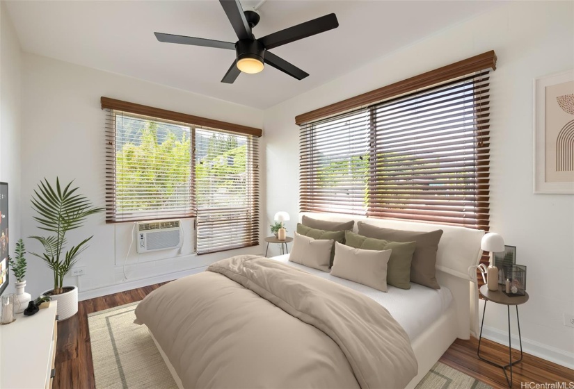 Enjoy your bright Bedroom 1 with extra windows, ceiling fan and AC.