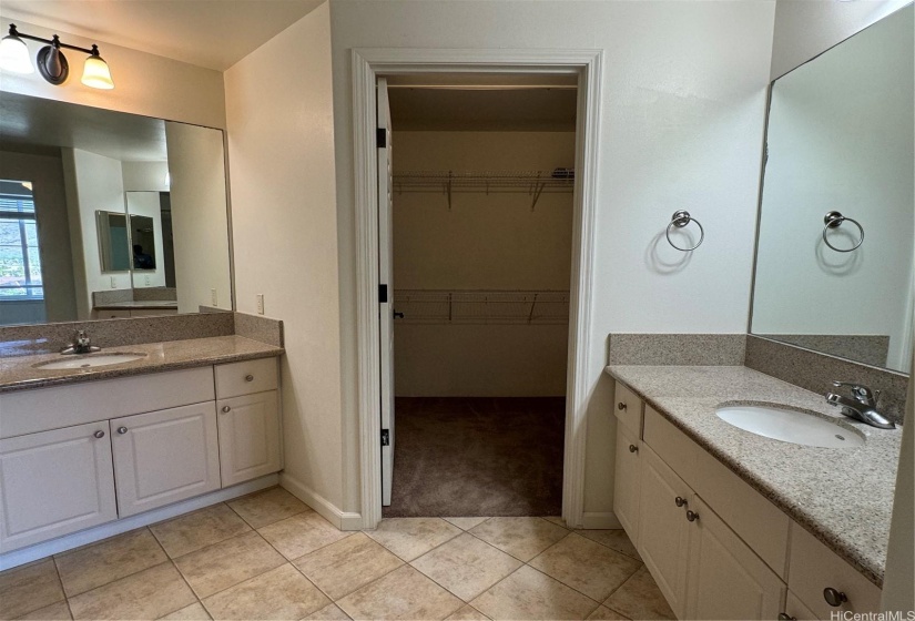 His and Hers sinks, walk in closet